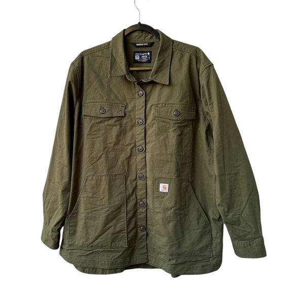 Women Carhartt Loose Fit Midweight Twill Long-Sleeve Jersey-Lined Shirt … - Picture 2 of 10